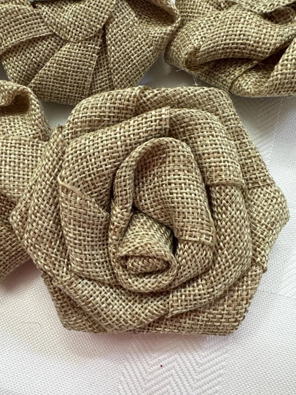 Burlap Fabric Rosette Flowers With Clips - Neutral Tan